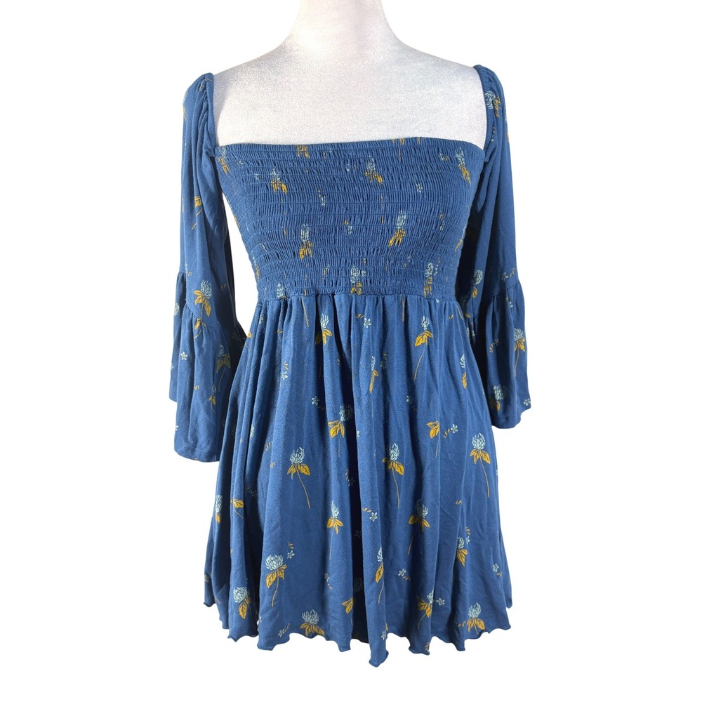 Free People Smocked‎ Floral Lana Tunic Top Bell Sleeve Off Shoulder Small